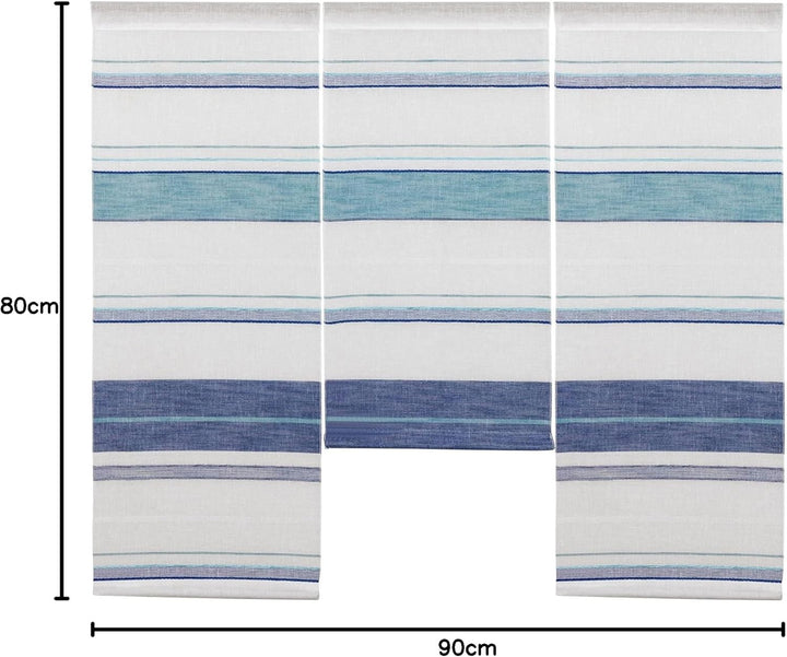 Design Mini Flächenvorhang Set Streifen blau | 4058-01 | 3 Teile | Scheibengardine Gesamtbreite 90cm