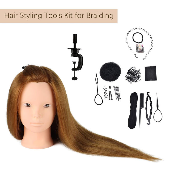 DaizySight Hair Styling Training Head with 60% Real Human Hair, 23" Cosmetology Mannequin Head Haird