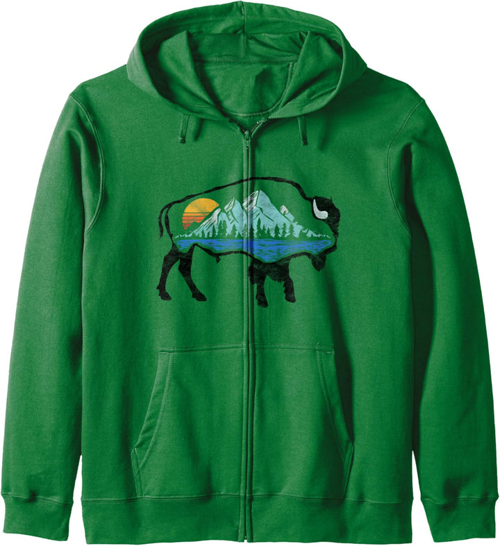 Vintage National Park Bison Landscape Buffalo Art Kapuzenjacke