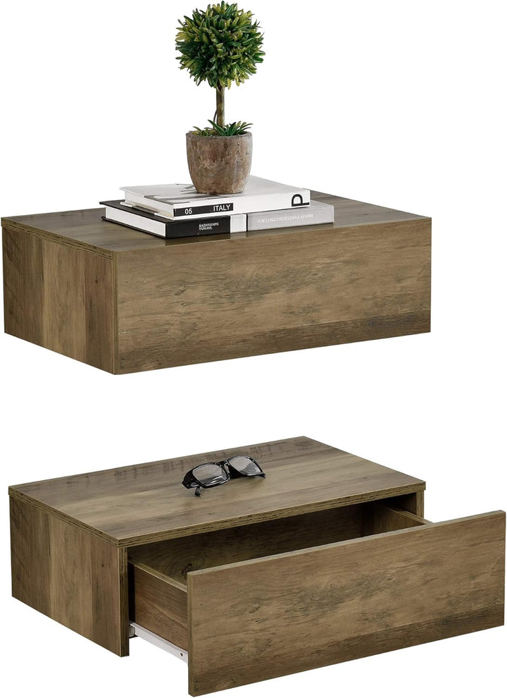 [en.casa] Wandregal Oslo mit Schublade 2er Set Nachttisch schwebende Nachtkommode Hängeregal Wandboa