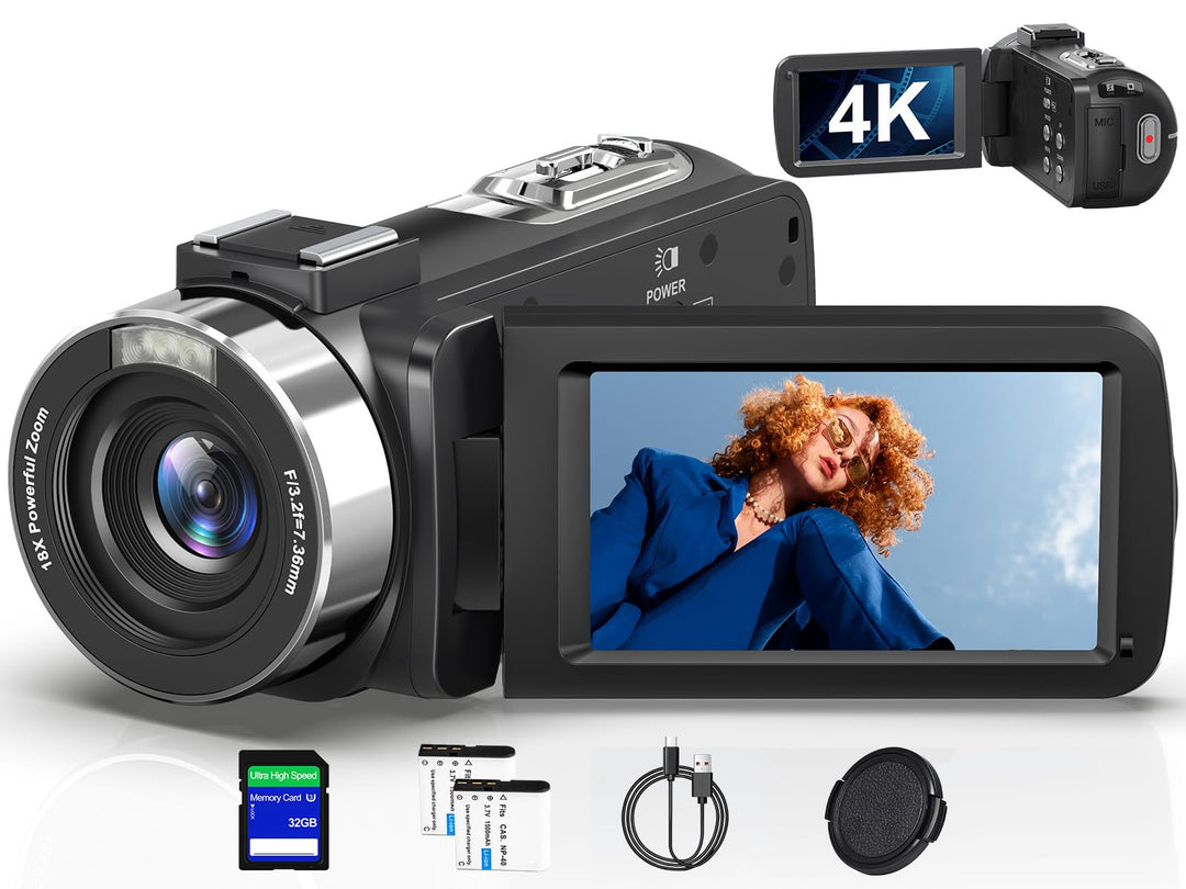 Videokamera Camcorder 4K 80MP mit IR Nachtsicht, HD 30FPS 18X Digitalzoom Webcam Videokameras, 3,0-Z