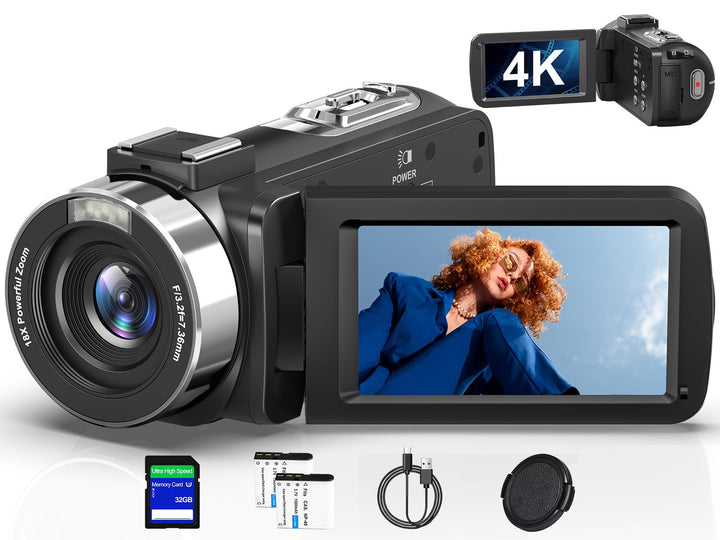 Videokamera Camcorder 4K 80MP mit IR Nachtsicht, HD 30FPS 18X Digitalzoom Webcam Videokameras, 3,0-Z