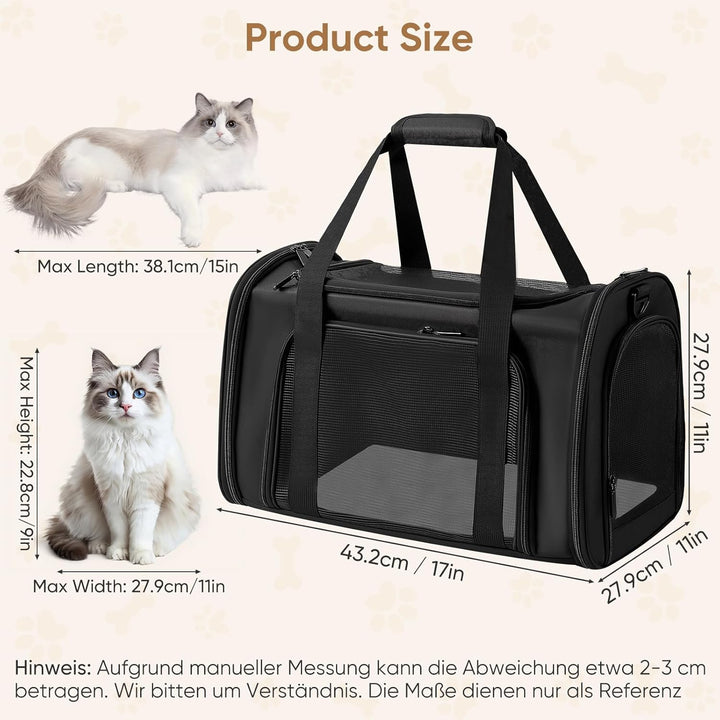 Transporttasche Katze und Hund, Faltbare Katzentransportbox, Haustiertragetasche mit Einstellbar Sch