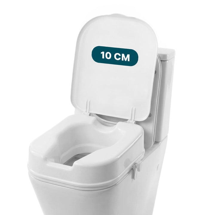 PEPE Mobility Toilettensitzerhöhung für Quadratische Toiletten 10 cm Weiss, WC Sitzerhöhung mit Deck