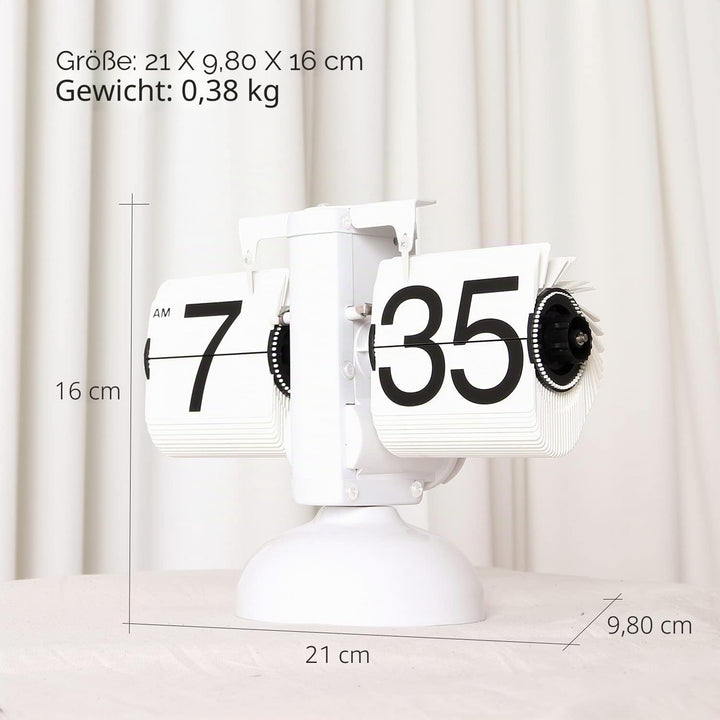 mooas Flip Schreibtischuhr (weiss) Retro Vintage Design Auto Flip Clock Schreibtischuhr Tischuhr Gro