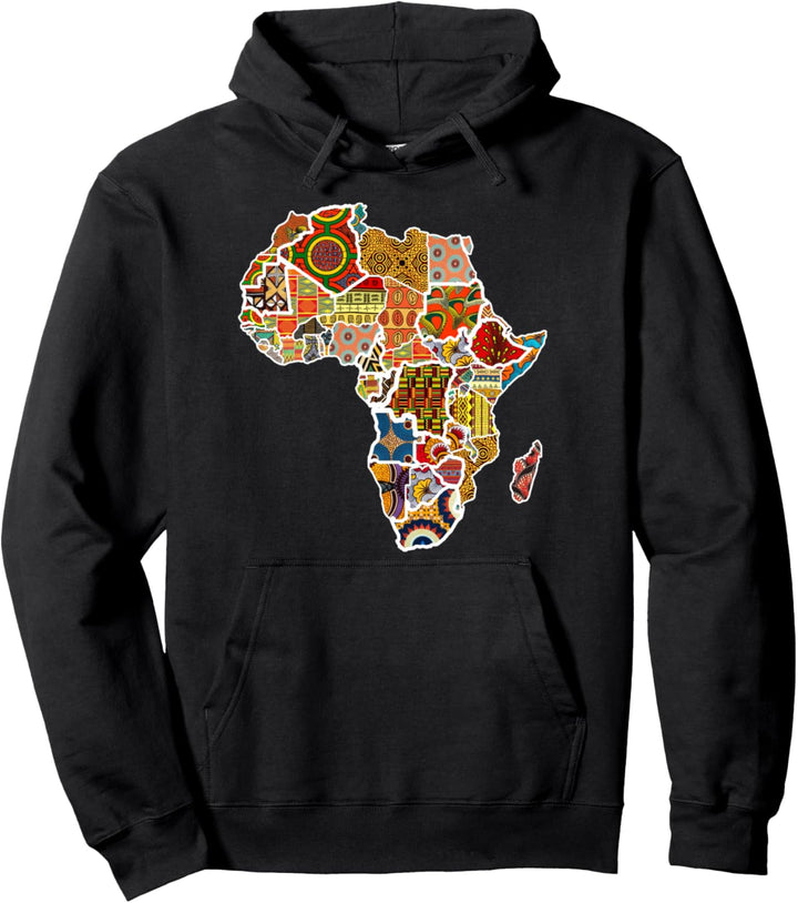 Bold Africa Pattern Fabric Print with African map Pullover Hoodie