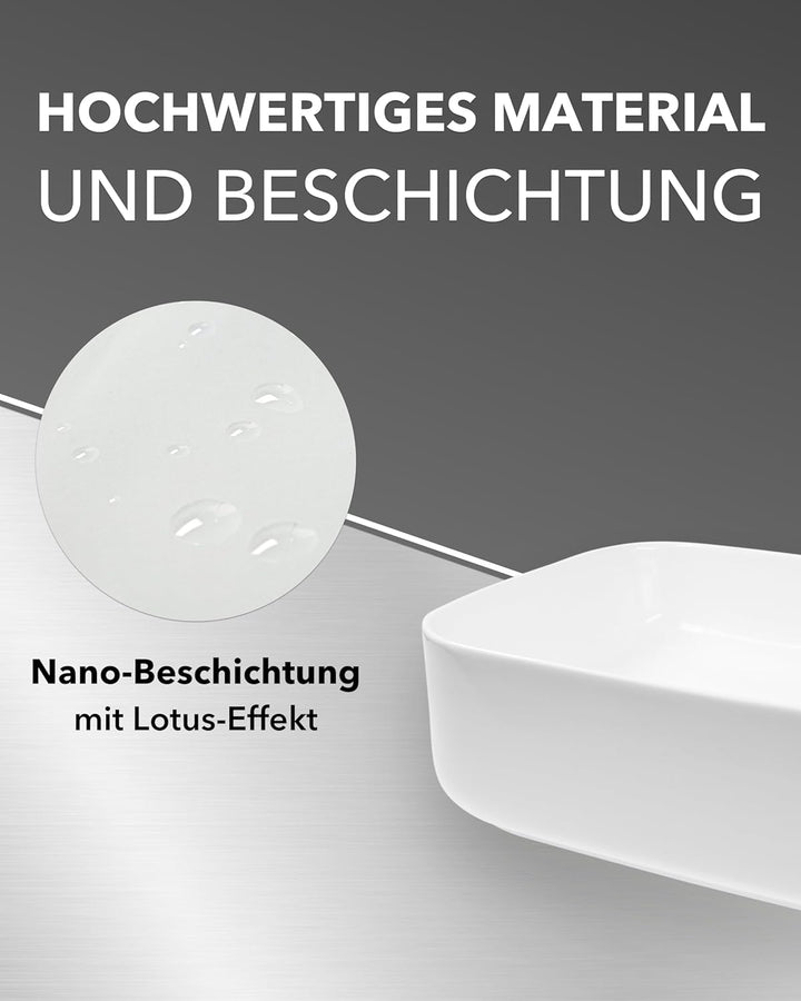 Art-of-Baan® Keramik-Aufsatzwaschbecken I edles Waschbecken mit Lotus-Effekt I Handwaschbecken in We