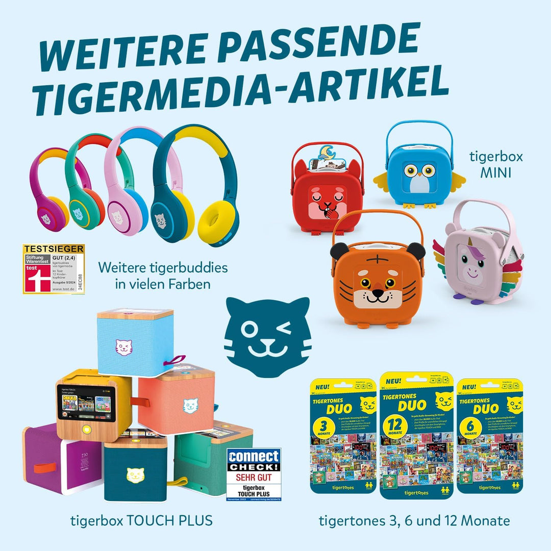 tigermedia tigerbuddies Bluetooth Kopfhörer Kinder | Faltbare Kinder Kopfhörer ab 4 Jahren | Mit Lau
