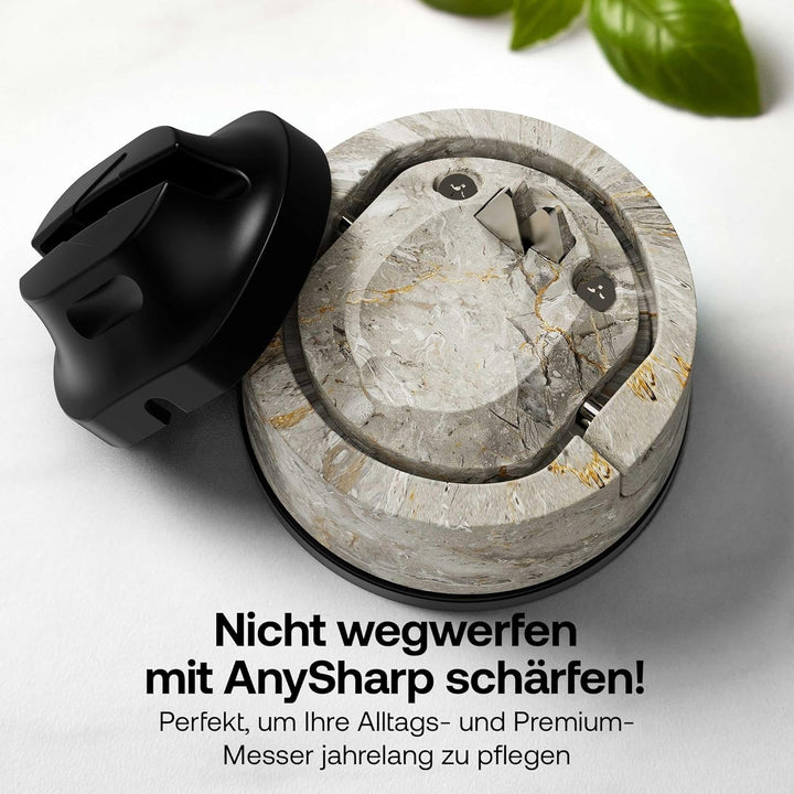 AnySharp Evo Messerschärfer, Freihändige Sicherheit, PowerGrip Saugnapf, Sicheres Schärfen aller Küc