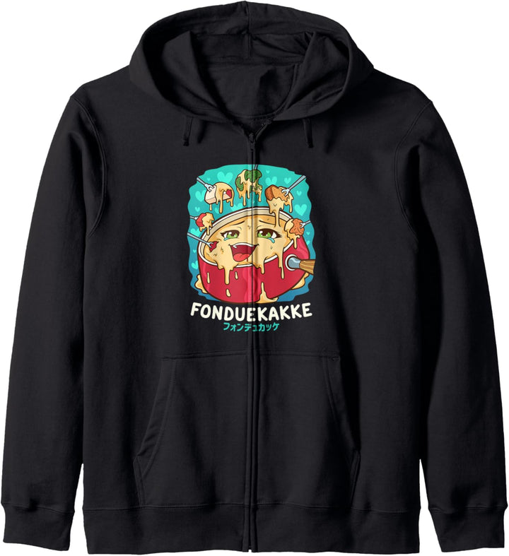 Lustiges freches Foodie Pun Kawaii Fonduekakke Japanisches Kapuzenjacke
