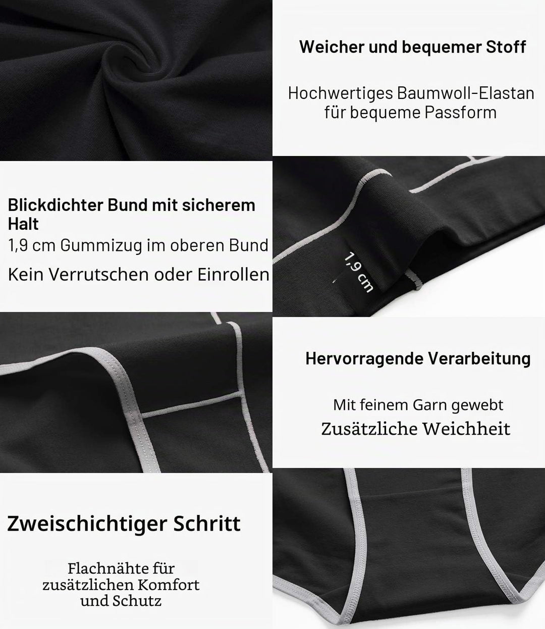 wirarpa Unterhosen Damen Midi Taille Slip Baumwolle Bequeme Unterwäsche Mehrpack M Schwarz-5er Pack,