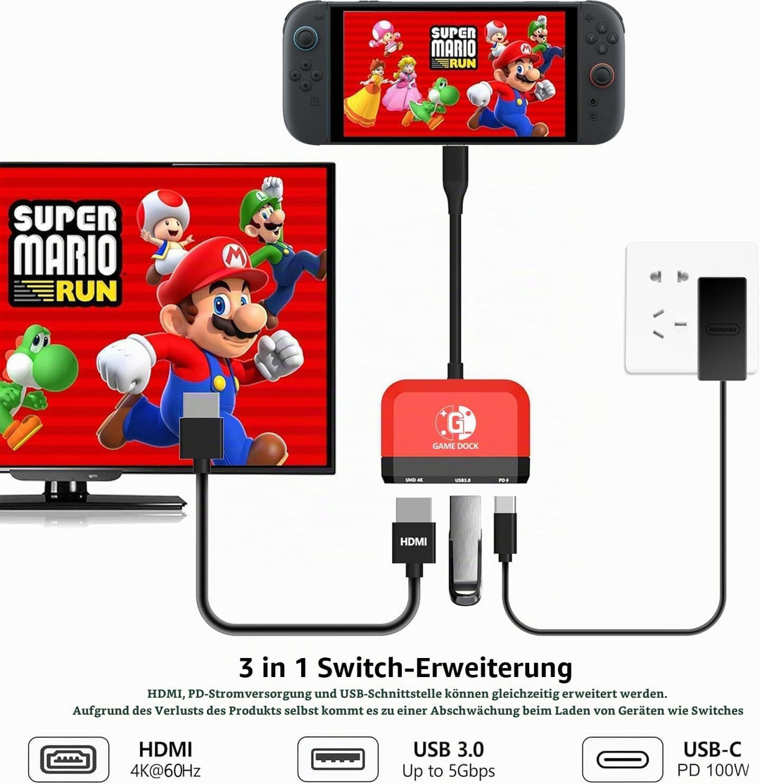 Switch TV Dock für Nintendo Switch/OLED, 3 in 1 Switch Portable Dock mit 4K HDMI, USB 3.0 Port, Type