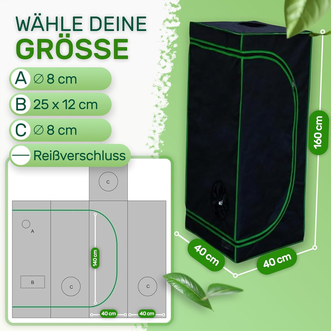 Melko - Growbox 40x40x160cm Set mit 3-in-1 Messgerät - Licht- & wasserdichtes Growzelt aus extrafest