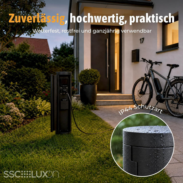 SSC-LUXon PALISO Design Steckdosensäule mit 2X Steckdosen für Garten & Aussen - Energiesäule mit Tür