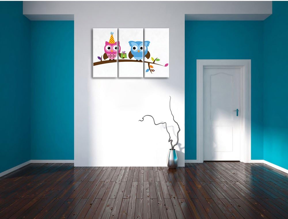 Pixxprint Party Eulen als Leinwandbild/Grösse: 3 Teilig (120x80) cm/Wandbild/Kunstdruck/fertig bespa