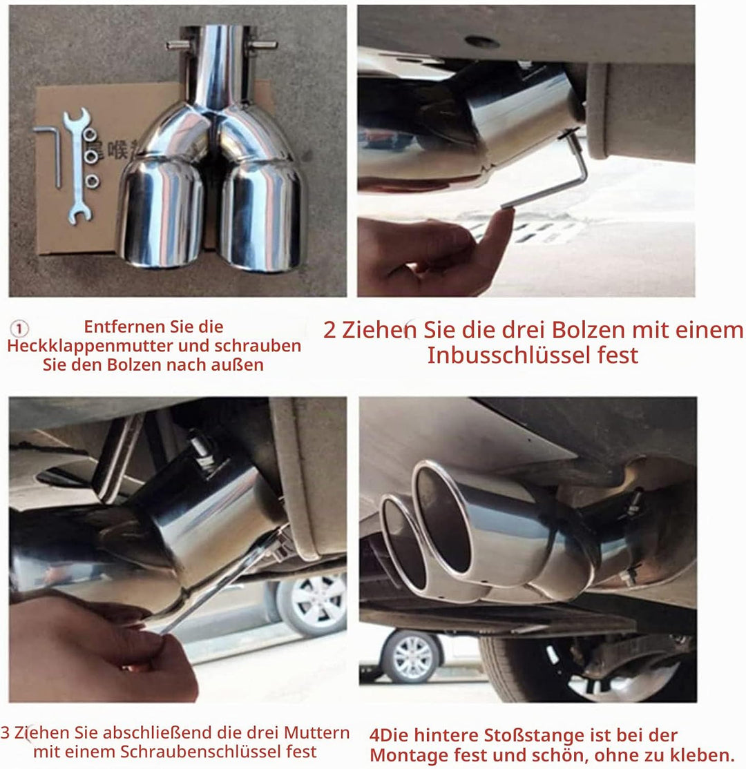 2.5" 63mm Einlass Doppelspitzen Schalldämpfer 3"Auslass Edelstahl Auto Heck Throat Doppelauspuff (Bi