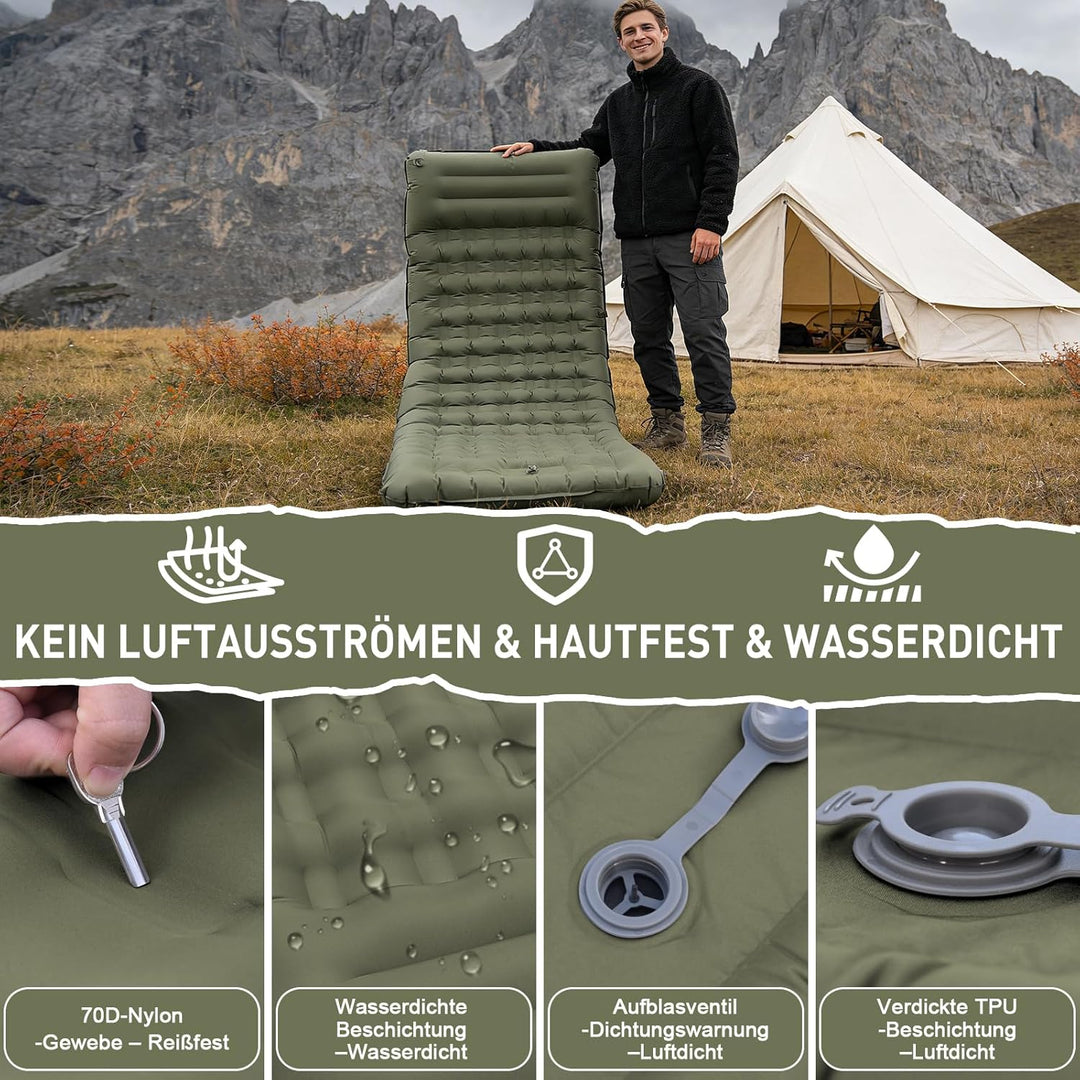 Isomatte Camping, 14CM Verbreitert und verdickt Aufblasbare Matratze mit Eingebauter Fusspresse Pump