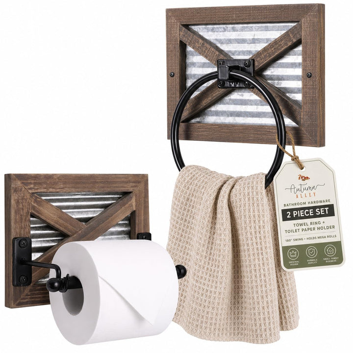 Autumn Alley Farmhouse Toilettenpapierhalter und Handtuchring Set, Wandhalterung, rustikaler Wand-To