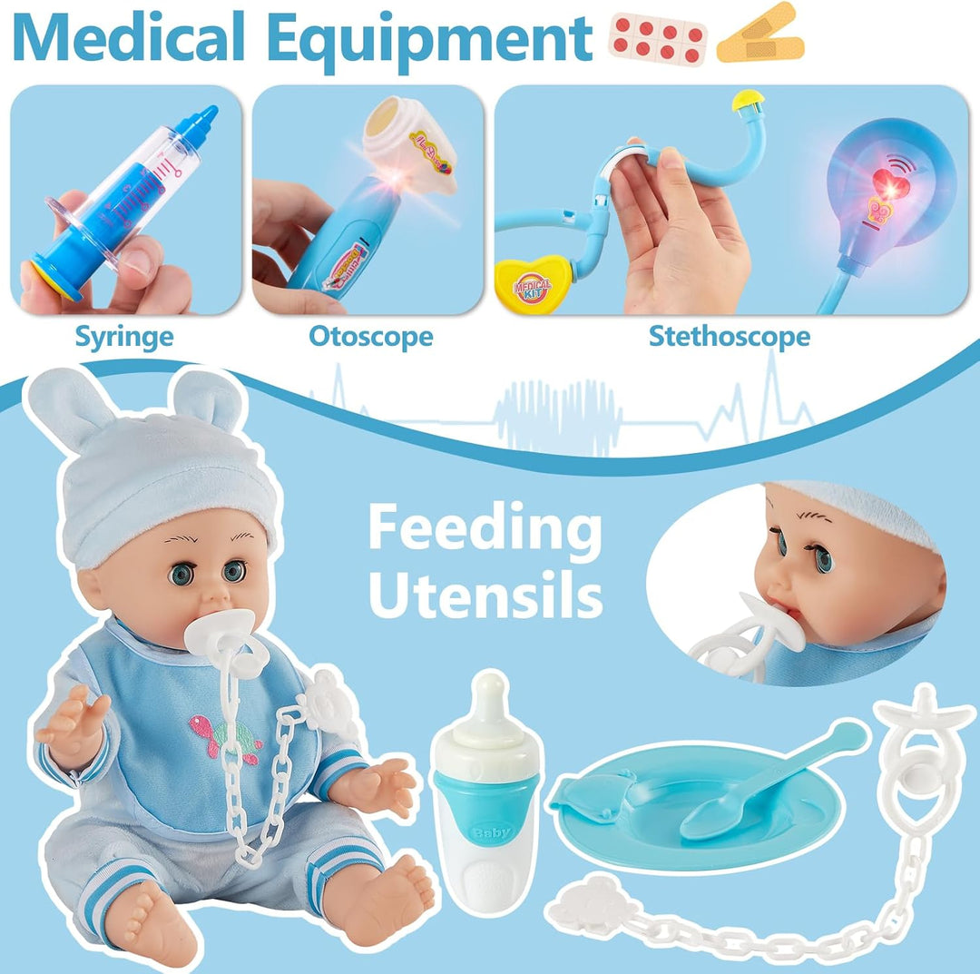 HERSITY Babypuppen Spielzeug mit 12 Ton, Sprechende Babypuppe Kinder Automatisches Öffnen und Schlie