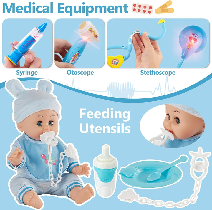 HERSITY Babypuppen Spielzeug mit 12 Ton, Sprechende Babypuppe Kinder Automatisches Öffnen und Schlie