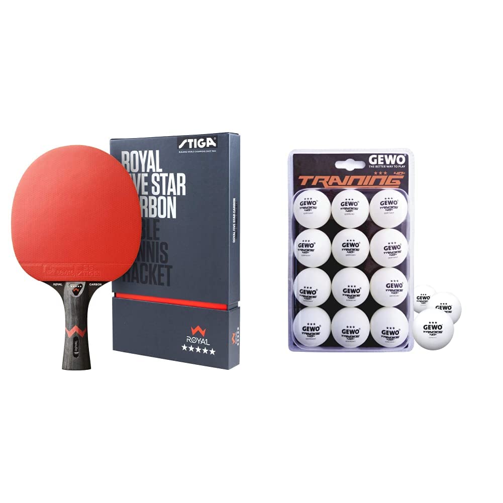 STIGA Royal 5 Sterne Tischtennis Schläger Pro Carbon, Schwarz/Rot Bundle mit Tischtennisbälle 12er,