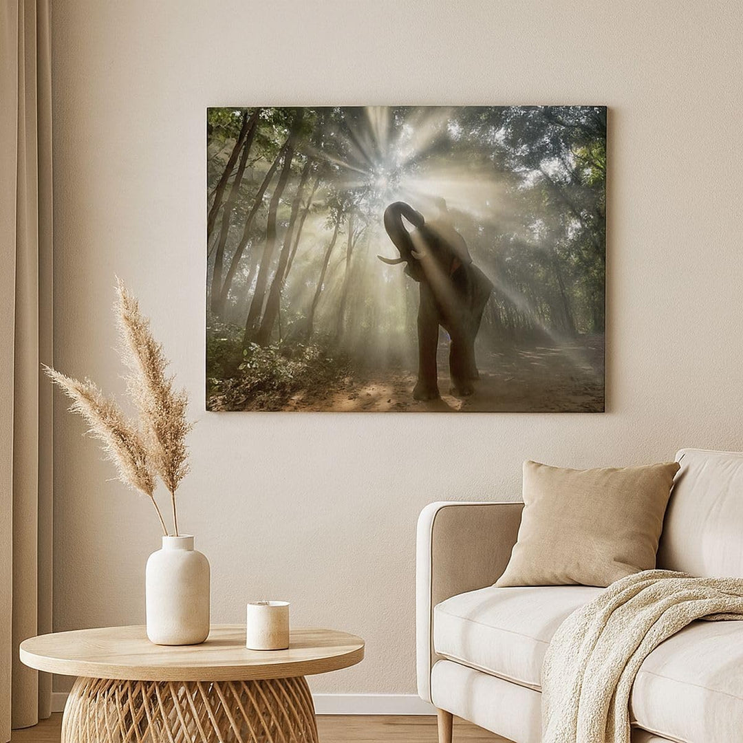Bilder auf Leinwand 100x70cm Leinwandbild mit Rahmen Elefant Dschungel Gross Wanddeko Bild Schlafzim