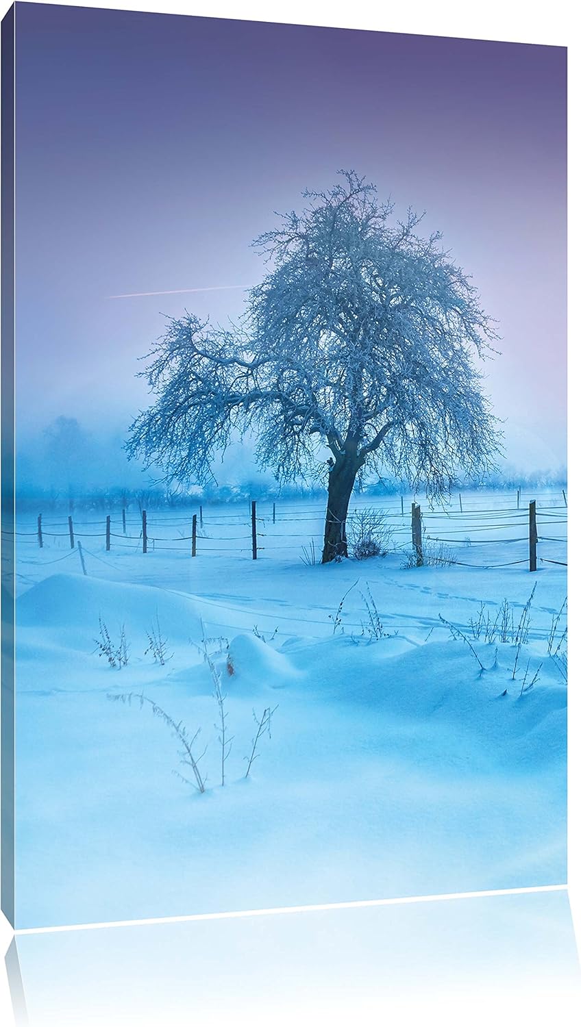 Baum in Winterlandschaft, Format: 100x70 auf Leinwand, XXL riesige Bilder fertig gerahmt mit Keilrah