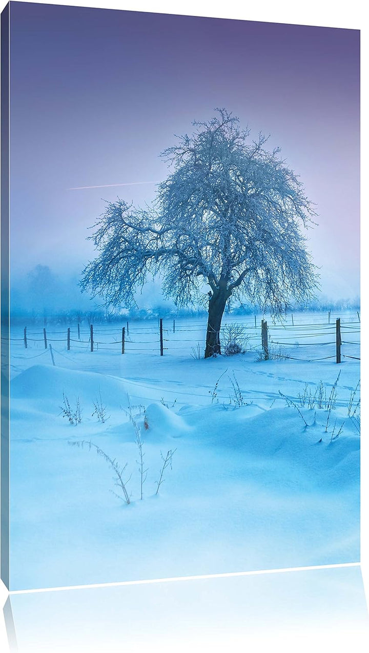 Baum in Winterlandschaft, Format: 100x70 auf Leinwand, XXL riesige Bilder fertig gerahmt mit Keilrah