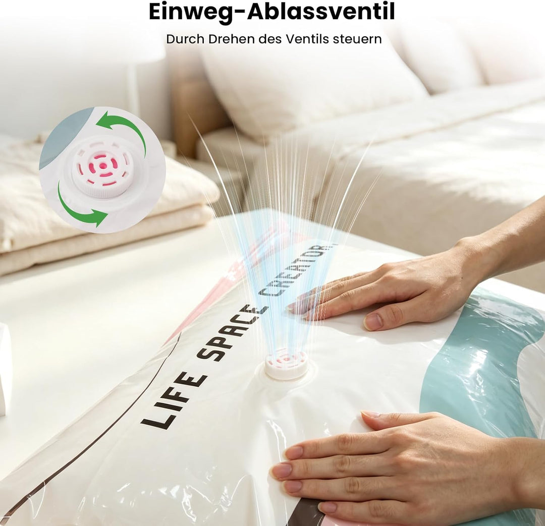 Vakuumbeutel ohne Pumpe 4er Set: 2x M (70x50x30cm) &amp; 2x L (100x80x30cm) – Platzsparende No-Pump Aufb