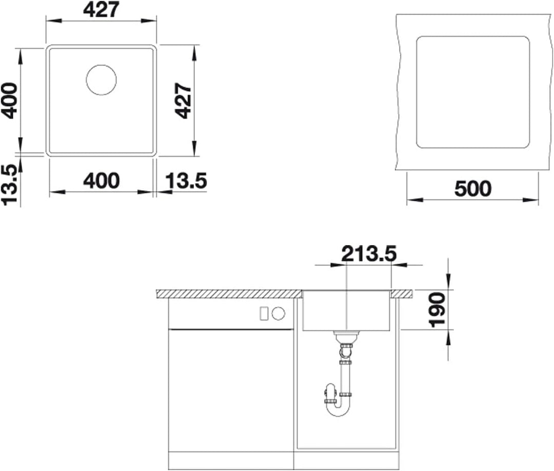 BLANCO SUBLINE 400-F | SILGRANIT schwarz | Einbauart: Flächenbündig | ohne Ablauffernbedienung | 50e