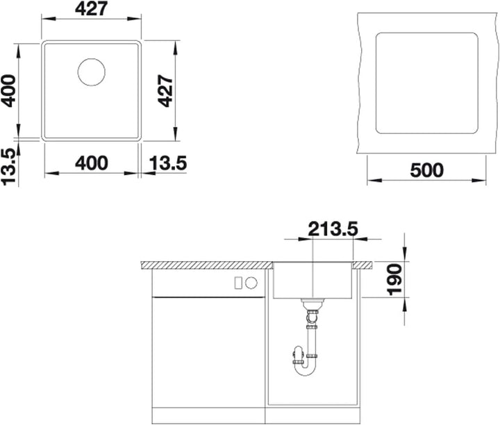 BLANCO SUBLINE 400-F | SILGRANIT schwarz | Einbauart: Flächenbündig | ohne Ablauffernbedienung | 50e