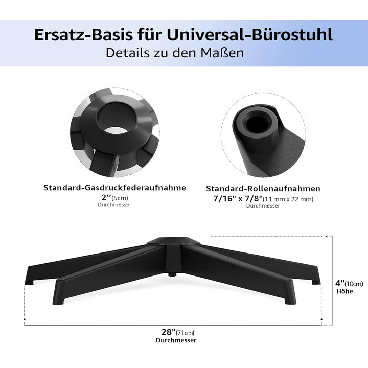Mastery Mart Bürostuhl Fusskreuz 300 kg, 70 cm Robustes Metallrahmen-Drehkreuz, Universal für 11 mm