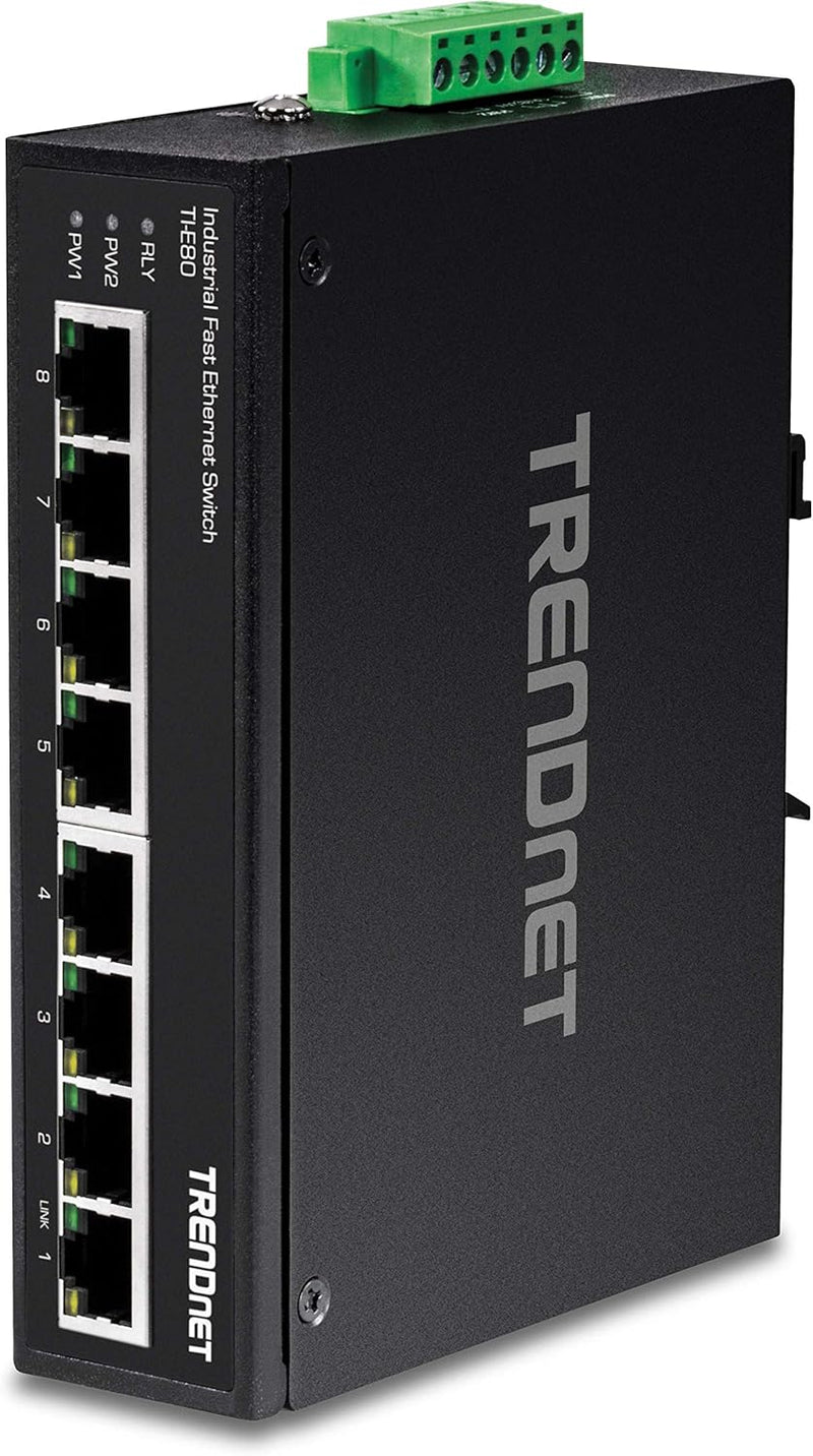 TRENDnet TI-E80 Industrieller nicht verwalteter 8-Port-Fast-Ethernet-DIN-Rail-Switch, 8-fache Fast-E