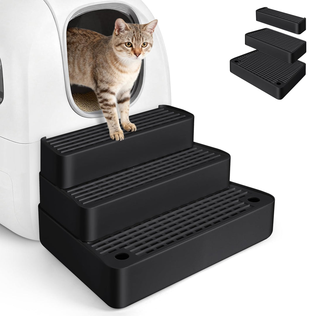 Verstellbare 3-stufige Katzentoilettenrampe, Katzen Treppen & Stufen mit Filterfunktion, leicht zu r