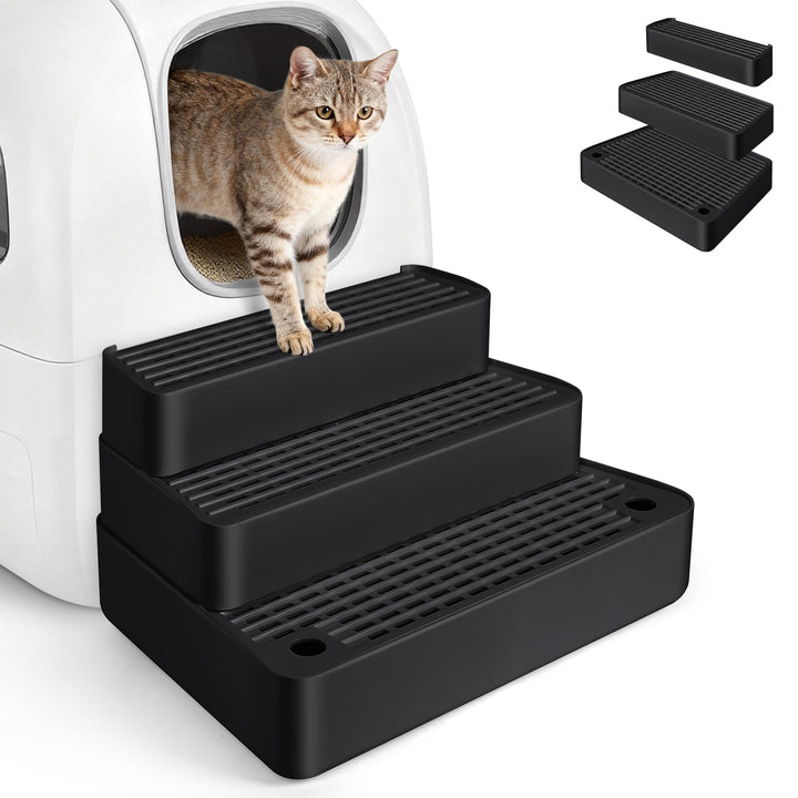 Verstellbare 3-stufige Katzentoilettenrampe, Katzen Treppen & Stufen mit Filterfunktion, leicht zu r