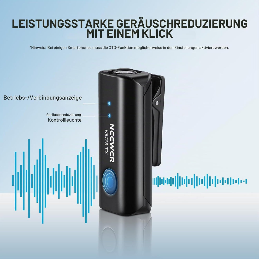 NEEWER Wireless Lavalier Mikrofonsystem, 1 x USB C Empfänger mit OTG Adapter 2 x Rauschunterdrückung