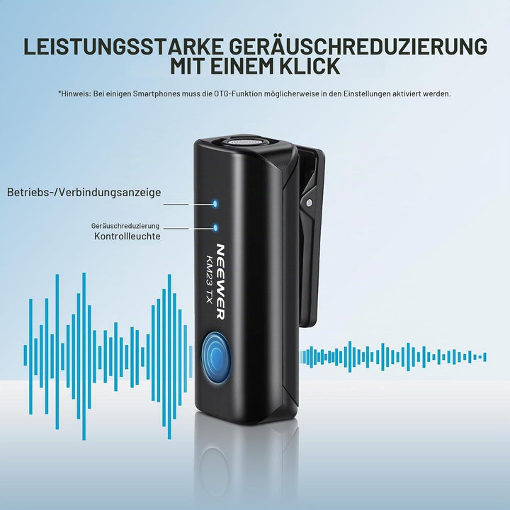 NEEWER Wireless Lavalier Mikrofonsystem, 1 x USB C Empfänger mit OTG Adapter 2 x Rauschunterdrückung
