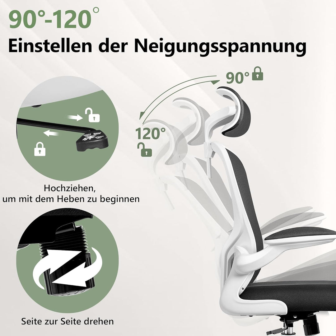 FelixKing Ergonomischer Bürostuhl, verstellbare Lendenwirbelstütze, Drehstuhl, 3D-Kopfstütze und kla