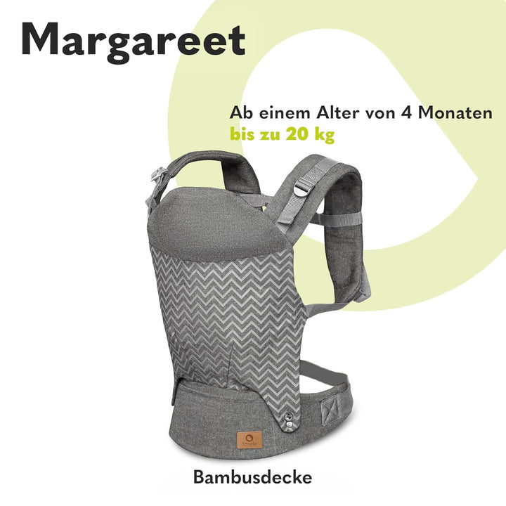LIONELO Margareet Baby Trage, 3 Tragepositionen, richtige Position des Babys, versenkbare Haube, dop