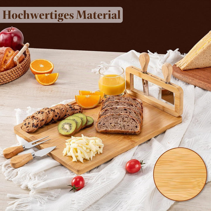 LATERN Bambus Käsebrett Set, 35CM x 27CM Holz Wurstplatte Käseplatte Cheese Charcuterie Board mit 4