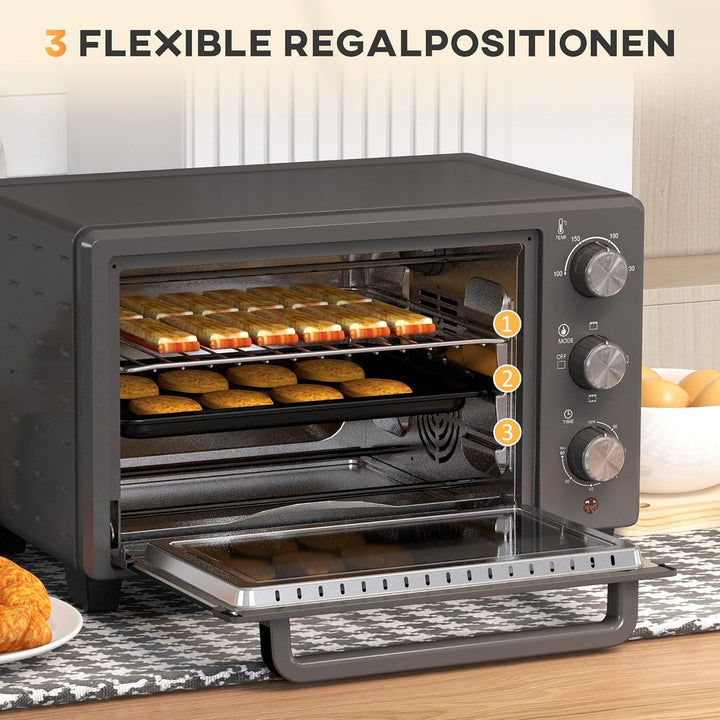 HOMCOM Minibackofen 21L 1400W 60 Min. Timer, Kleinbackofen mit 100 °C-230 °C einstellbar Temperatur
