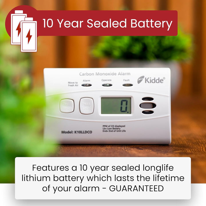 Kidde 10LLDCO Kohlenmonoxid Alarm Digital Display mit versiegelten Akku, Standard Alarm