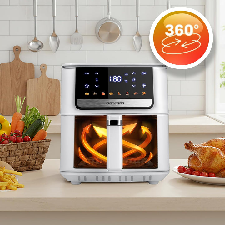 Berdsen Airfryer Heissluftfritteuse - 1700 W 6,5 l - Fritteuse - 8 Programme Touchscreen - Weiss, We