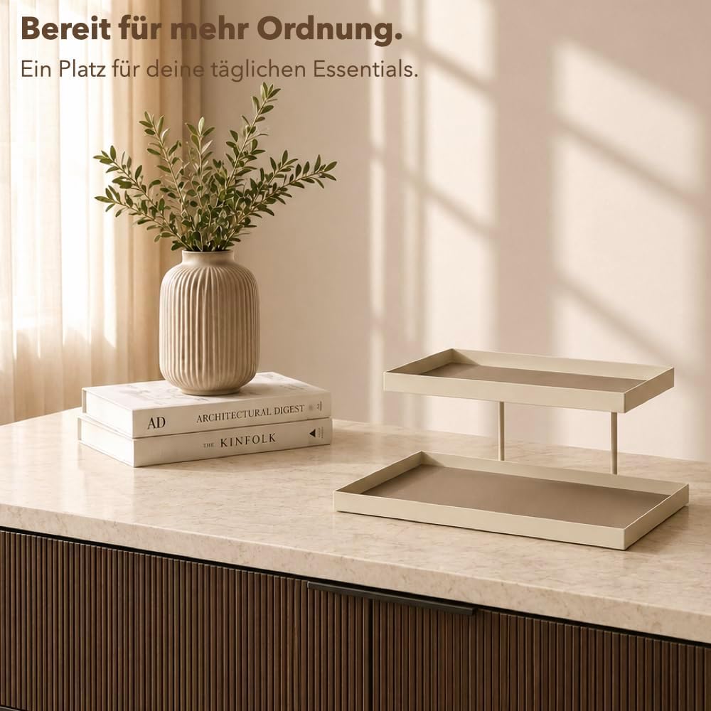 Parfüm Organizer aus Metall &amp; Kunstleder I Montagefreier Kosmetik Organizer für Schminktisch und Bad