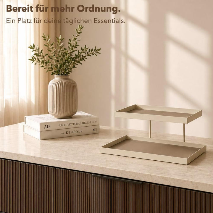 Parfüm Organizer aus Metall &amp; Kunstleder I Montagefreier Kosmetik Organizer für Schminktisch und Bad