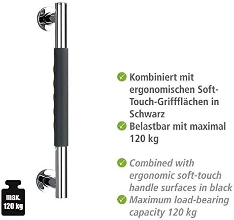 WENKO Edelstahl Wandhaltegriff Secura 40,5 cm - Bad-Sicherheitsgriff für Badewanne oder WC, Silikon,