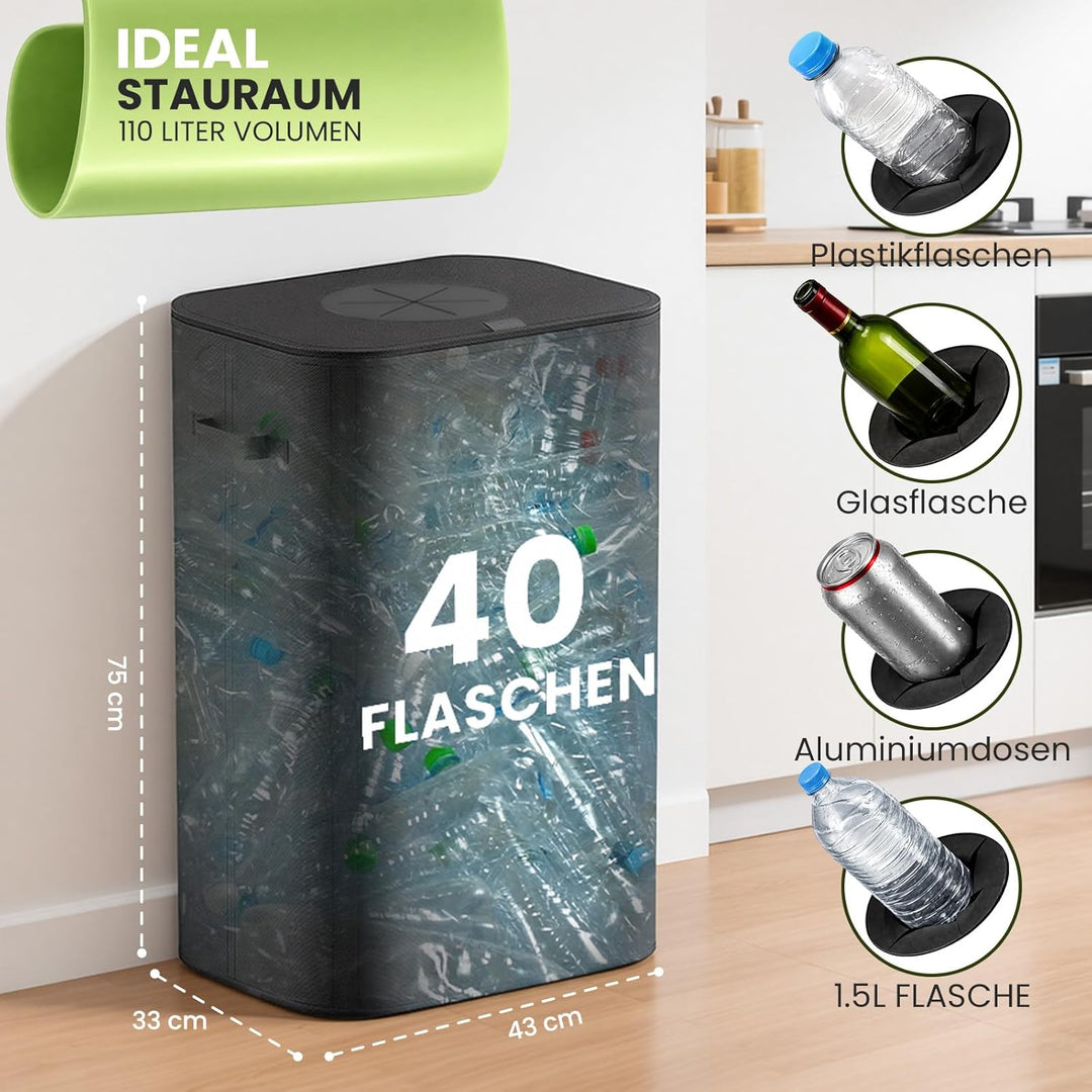 110L Gross Pfandflaschen Sammelbehälter mit Deckel & Tragetaschen,pfandflaschen behälter,Leergut sam