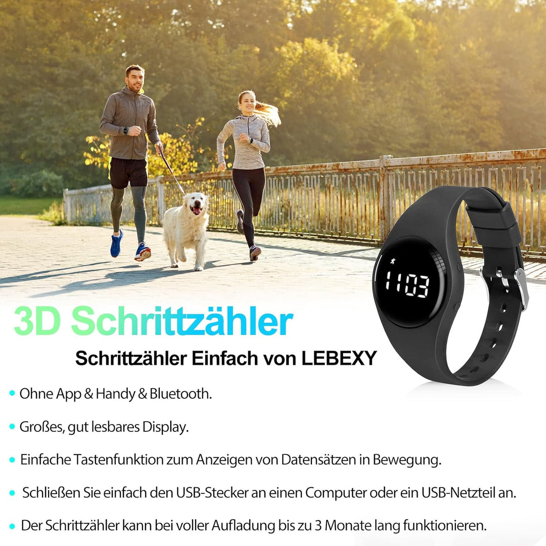 LEBEXY Schrittzähler Uhr Einfach Pedometer Ohne Bluetooth/Ohne App/Ohne Handy | Fitness Armband Trac