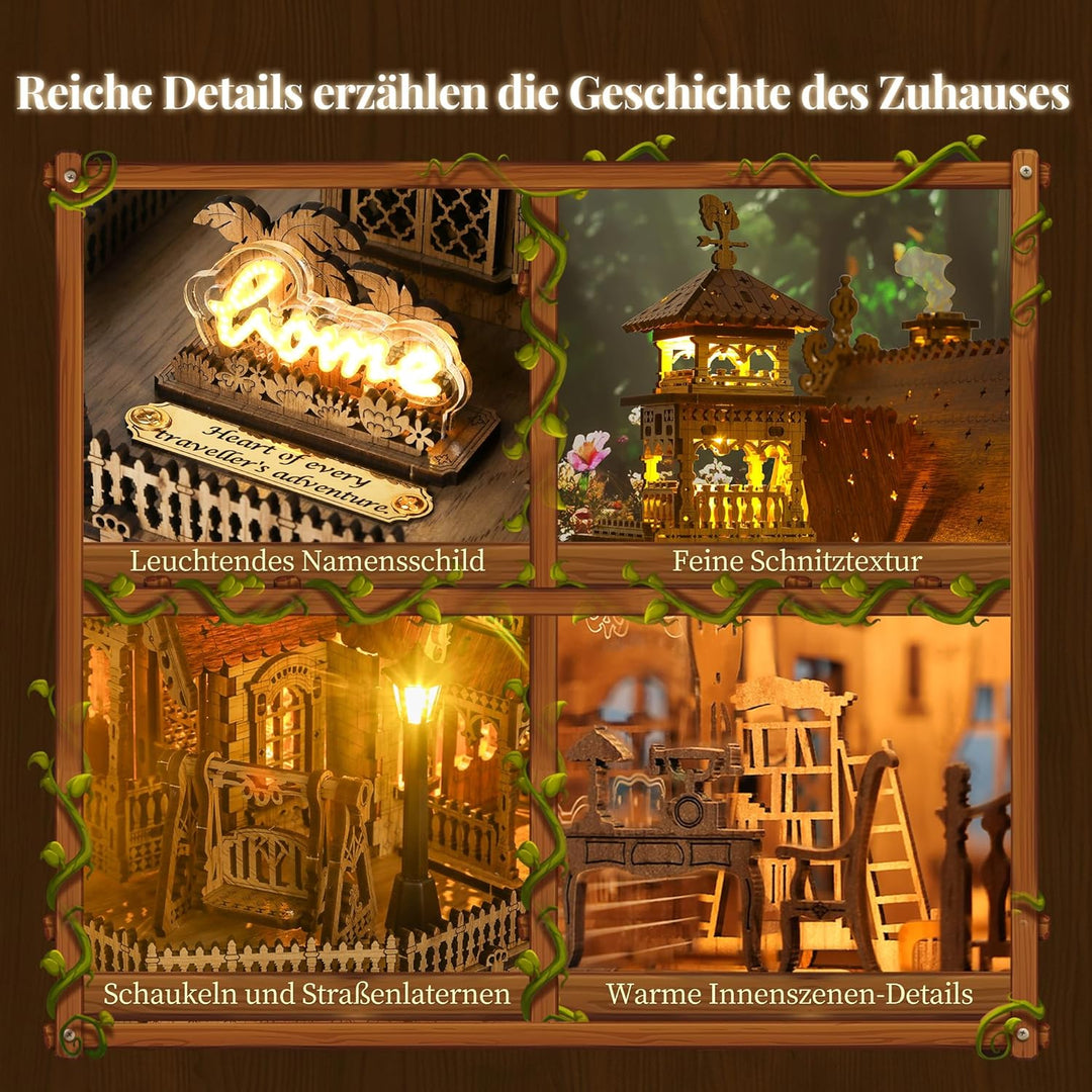 FUNPOLA LED 3D Holzpuzzle für Erwachsene - DIY Miniatur-Bausatz mit LED-Blitz - Erwachsene 3D Handma