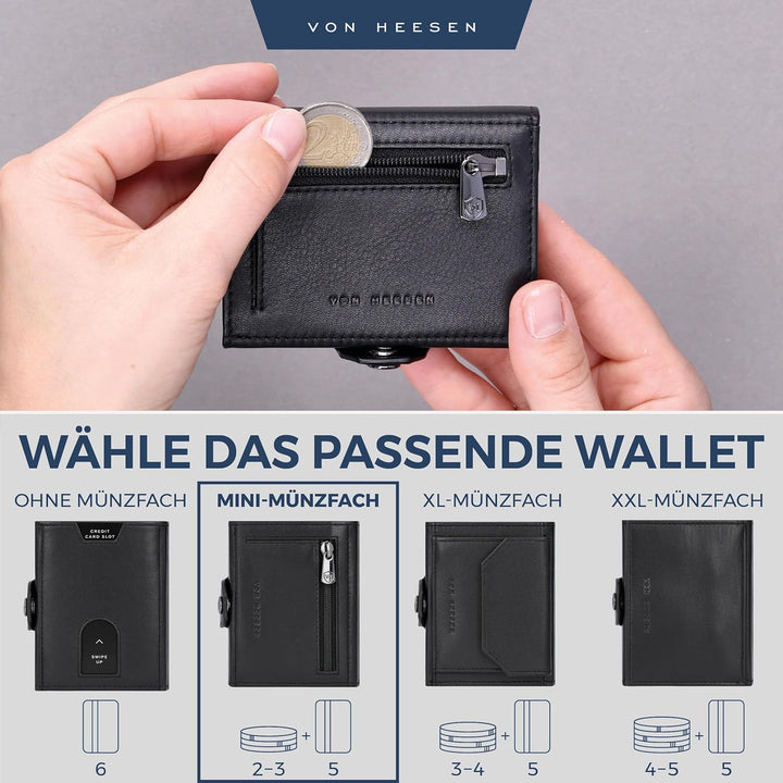 VON HEESEN Slim Wallet mit Münzfach & RFID Schutz - Geldbörse Herren klein - Mini Geldbeutel Damen P